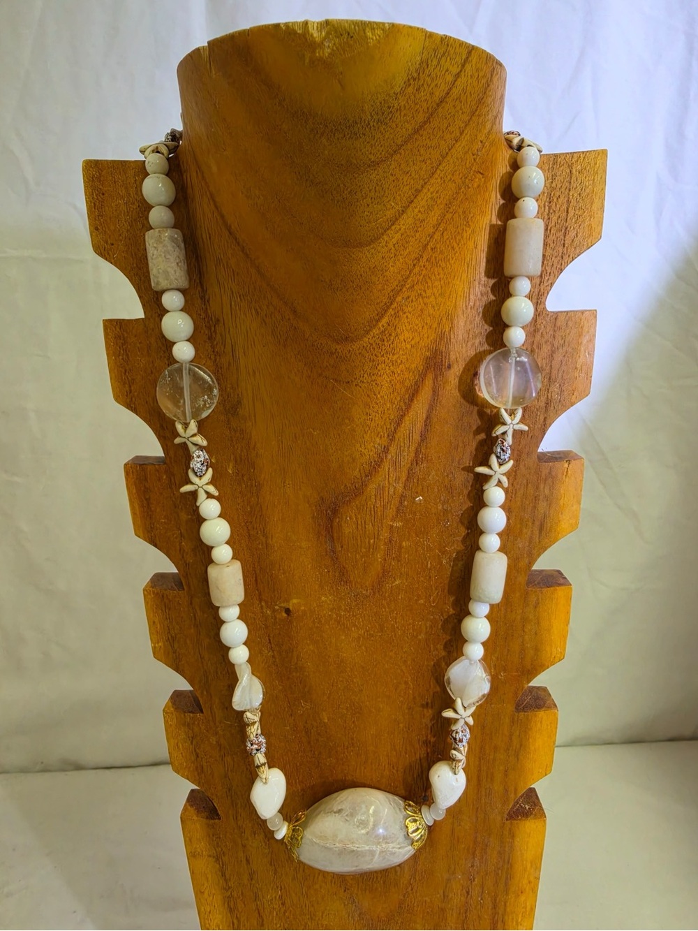 Handmade White Shell Starfish Beaded Necklace Coastal Boho Statement New